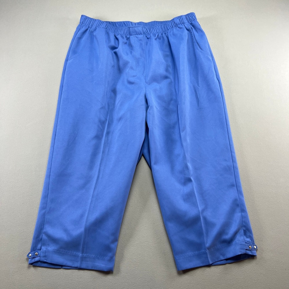 Allison Daley Pull On Capri Pants Women 14 Petite Blue Elastic Waist Stud Detail